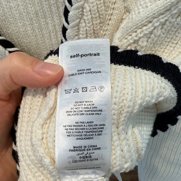 Self-Portrait Ivory Cardigan with Black Accents